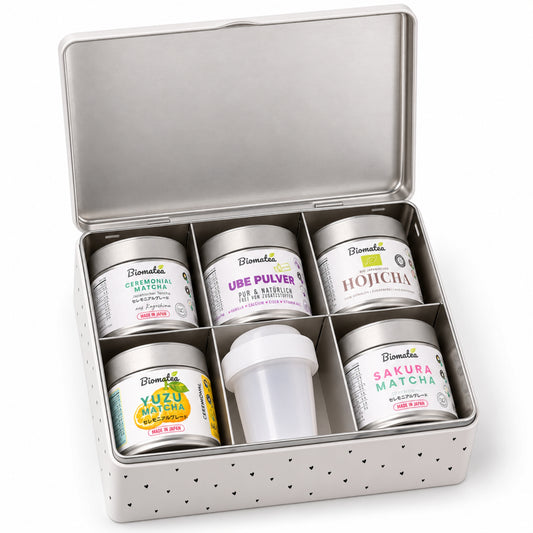 6tlg. Premium Geschenkset – 5 Sorten - Bio Hojicha, Ceremonial Sakura, Yuzu, Matcha, Ube , Ideal für Teeliebhaber