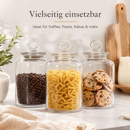 Vorratsglas mit Glasdeckel und Silikonring, 2,64 Liter, 27 cm, großes Aufbewahrungsglas für Pasta, Kaffee, Müsli und Lebensmittel