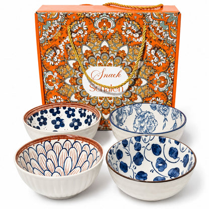 Japanische Schalen 4er Set mit Geschenkbox | Keramik Snackschalen, Reisschale, Ramen Schale