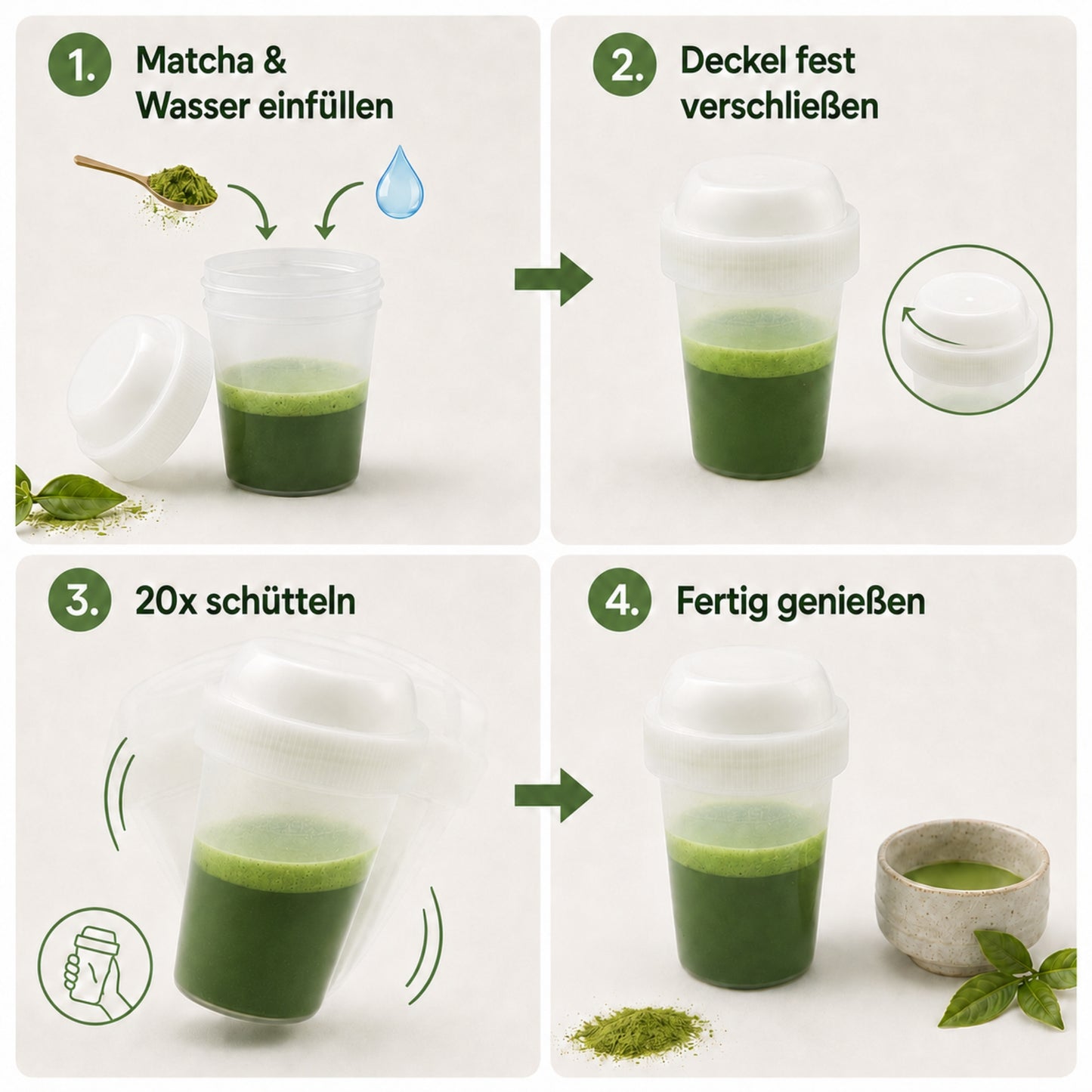Mini Matcha Shaker 20 ml für Matcha, Hojicha & Ube Latte, kompakter Tee Shaker mit Schraubdeckel, Made in Japan