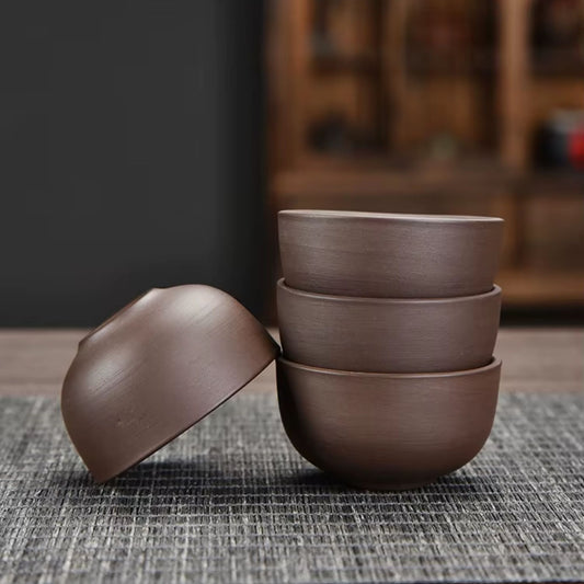 Keramik Teeset mit 4 Tassen – Handgefertigtes Kung-Fu-Teeset in Geschenkverpackung Braun