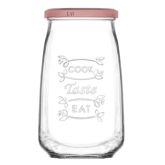 Tasty Design Vorratsgläser "Cook Taste Eat" 1050 ml – Eckige Einmachgläser mit Rosé-Deckel