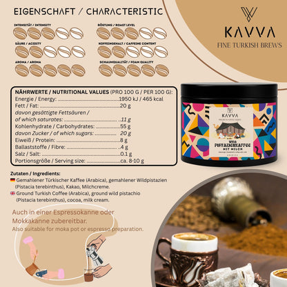 KAVVA Premium Wild Pistazien (Menengic) – Traditioneller Türkischer Kaffee aus Arabica-Bohnen, 100 g