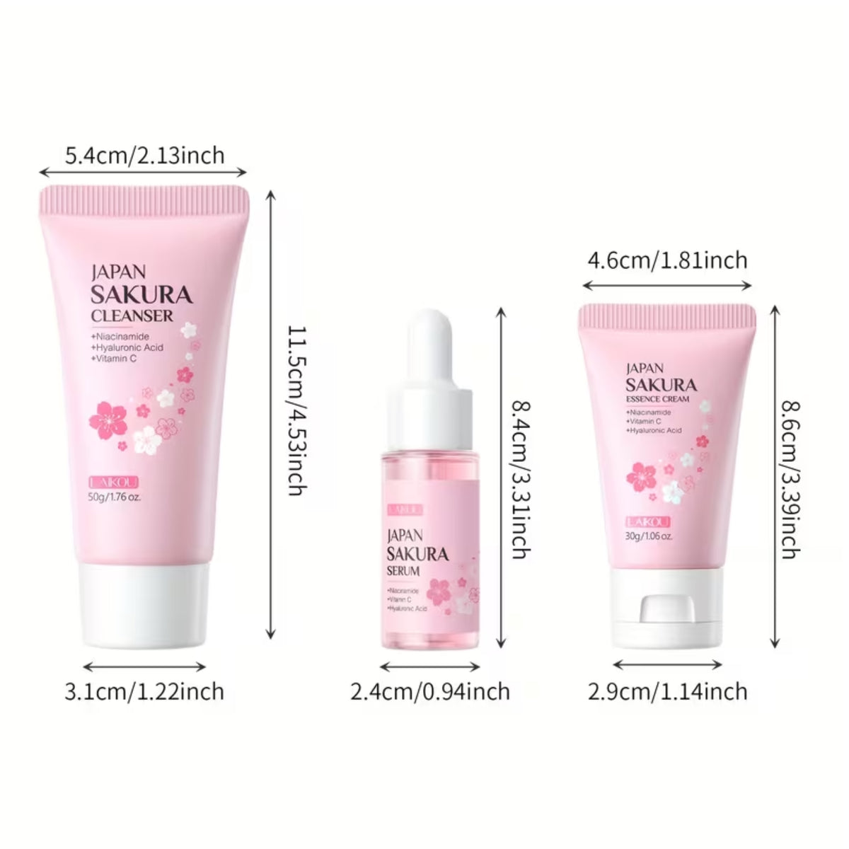 Sakura Gesichtspflege-Set, 3-teilig – Reinigung & Pflege für unterwegs