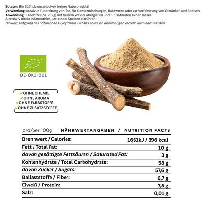 Bio Süßholzwurzel Pulver 150g – Fein gemahlenes Süßholz | Für Tee, Smoothies, Gewürze & DIY Kosmetik, Glycyrrhizin