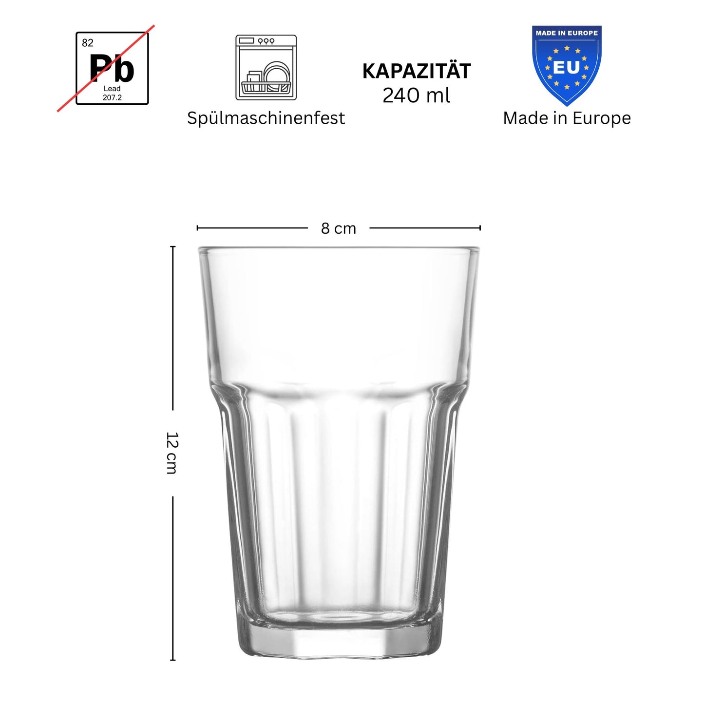 Aras 365 ml Gläser 6er Set, Trinkgläser, Longdrink Glas, Matcha, Latte, Saft, Stapelbar