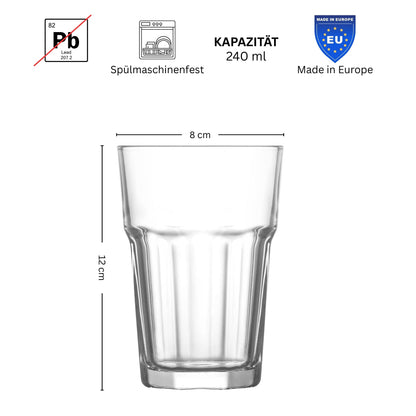 Aras 365 ml Gläser 6er Set, Trinkgläser, Longdrink Glas, Matcha, Latte, Saft, Stapelbar