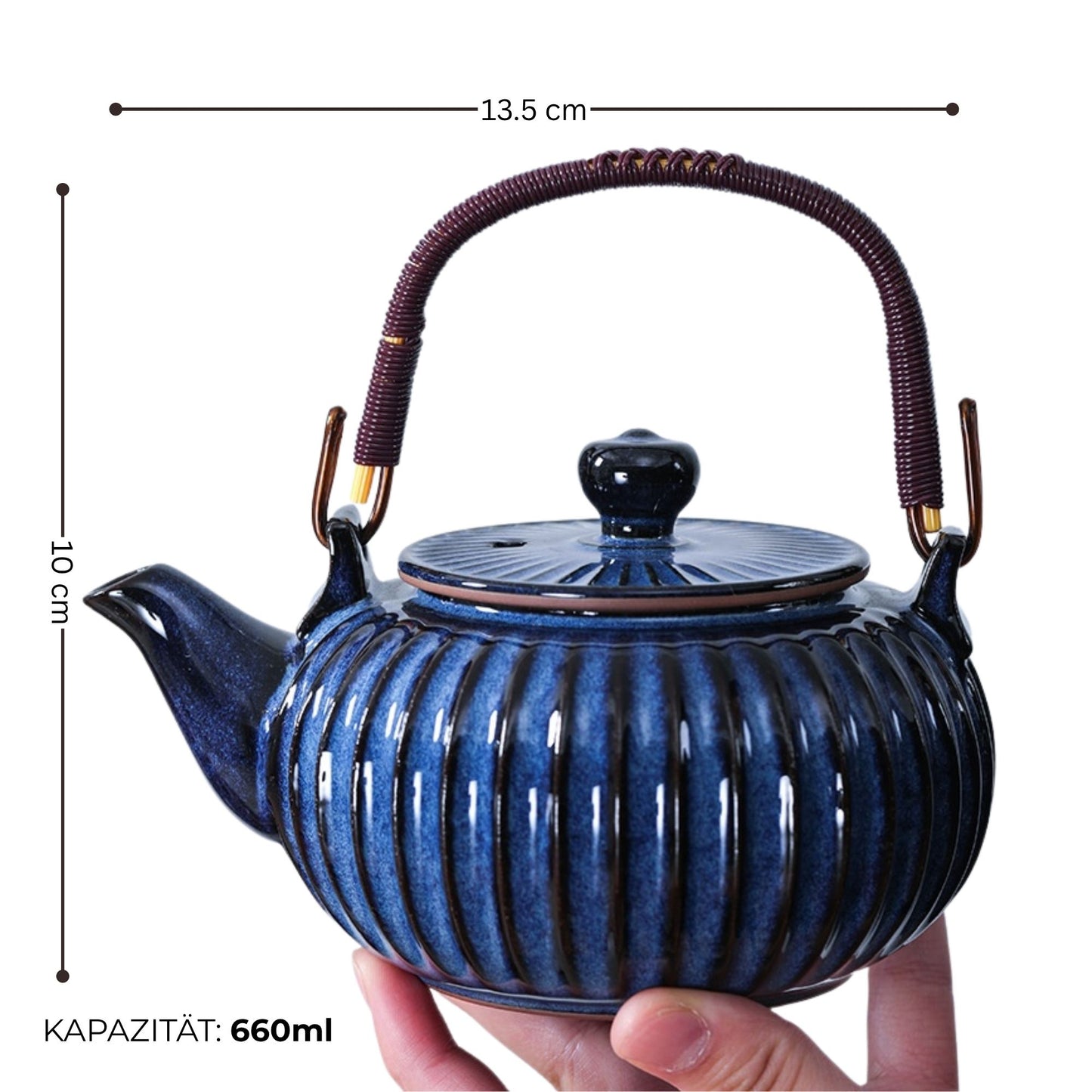 Traditionelle Chinesische Kung Fu Teekanne aus Porzellan mit Bambusgriff – Handgefertigt