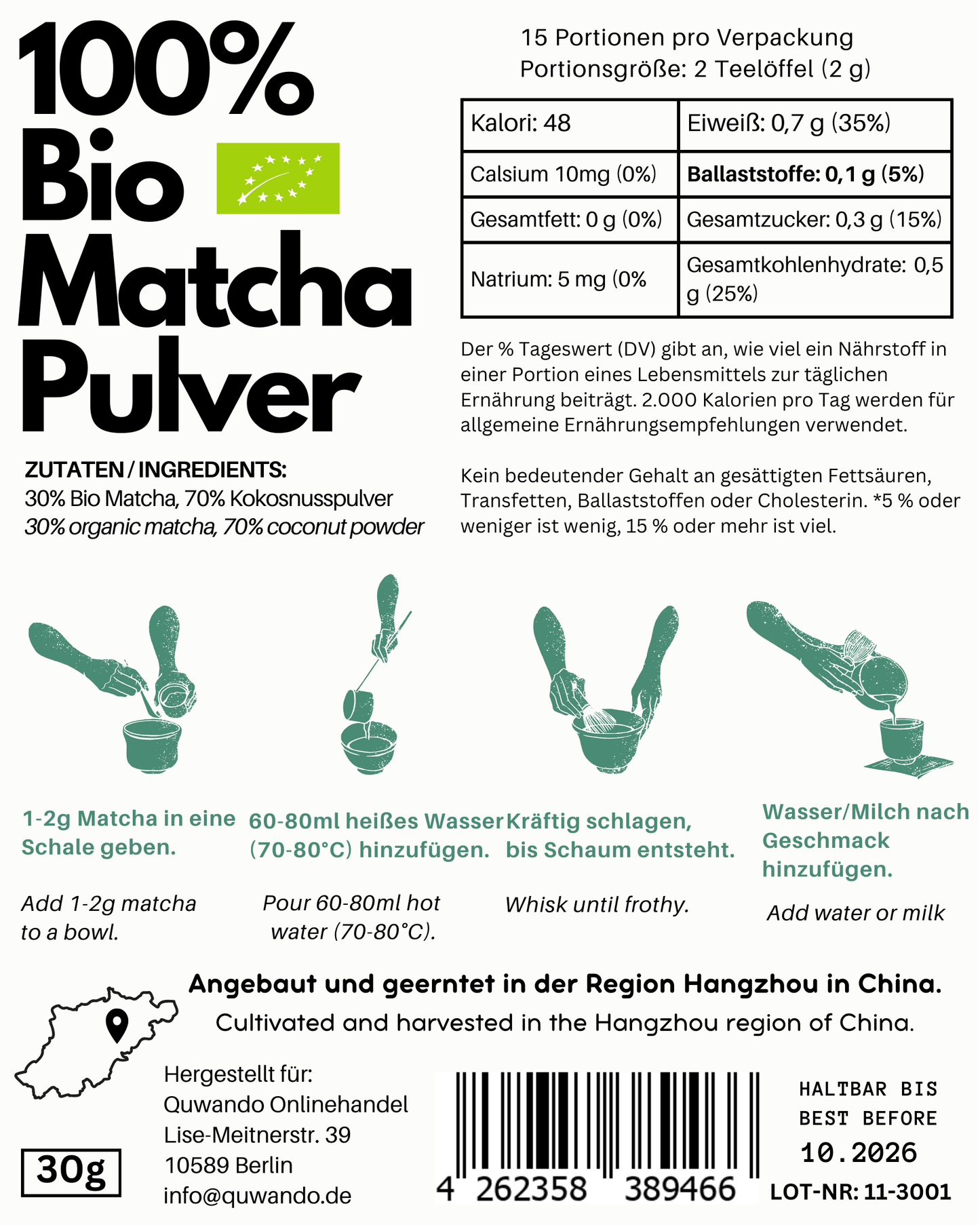 Kokosnuss Matcha, 30g