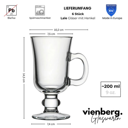 2er Set Matcha Gläser mit Henkel (200ml) – Dickwandige Kaffeegläser für Latte Macchiato, Tee, Glühwein & Kakao, Irish Coffee