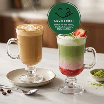 2er Set Matcha Gläser mit Henkel (200ml) – Dickwandige Kaffeegläser für Latte Macchiato, Tee, Glühwein & Kakao, Irish Coffee