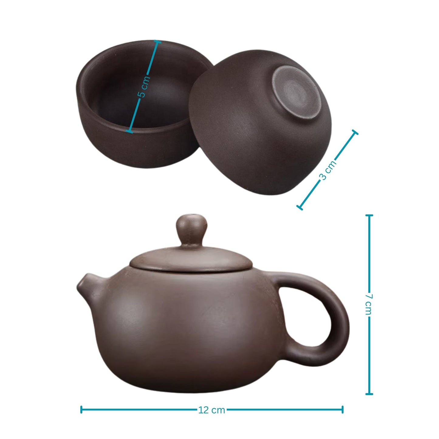 Keramik Teeset mit 4 Tassen – Handgefertigtes Kung-Fu-Teeset in Geschenkverpackung Braun