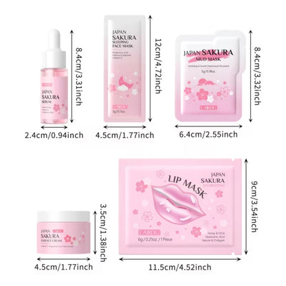 Sakura Hautpflege-Set, 17-teilig – Gesichtsmasken, Lippenmasken, Serum & Creme