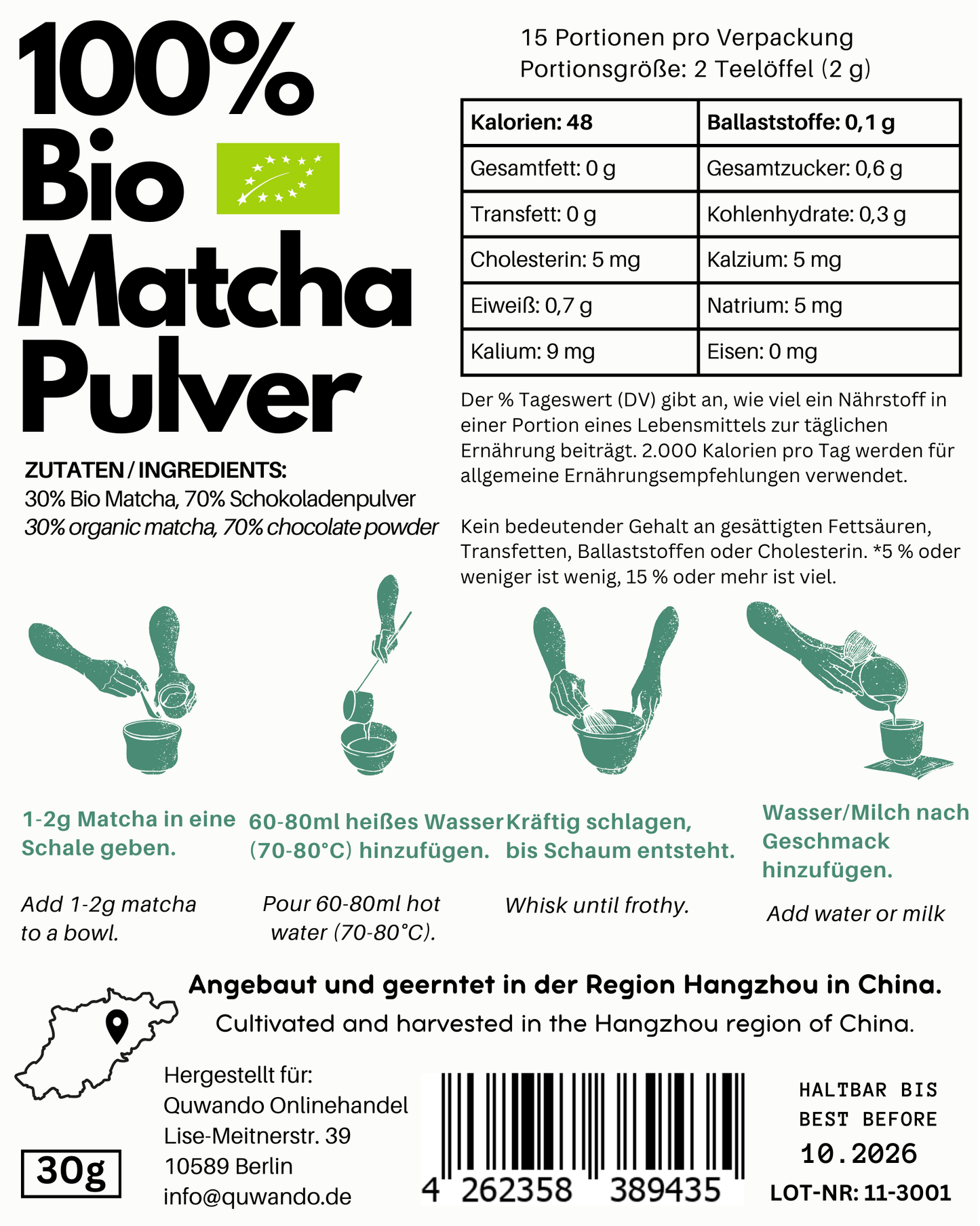 Schokolade Matcha, 30g