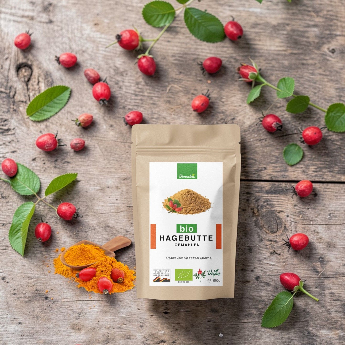 Bio Hagebuttenpulver 150 g – Fein gemahlenes Hagebutten Pulver – organik – Ideal für Smoothies, Müsli und Getränke