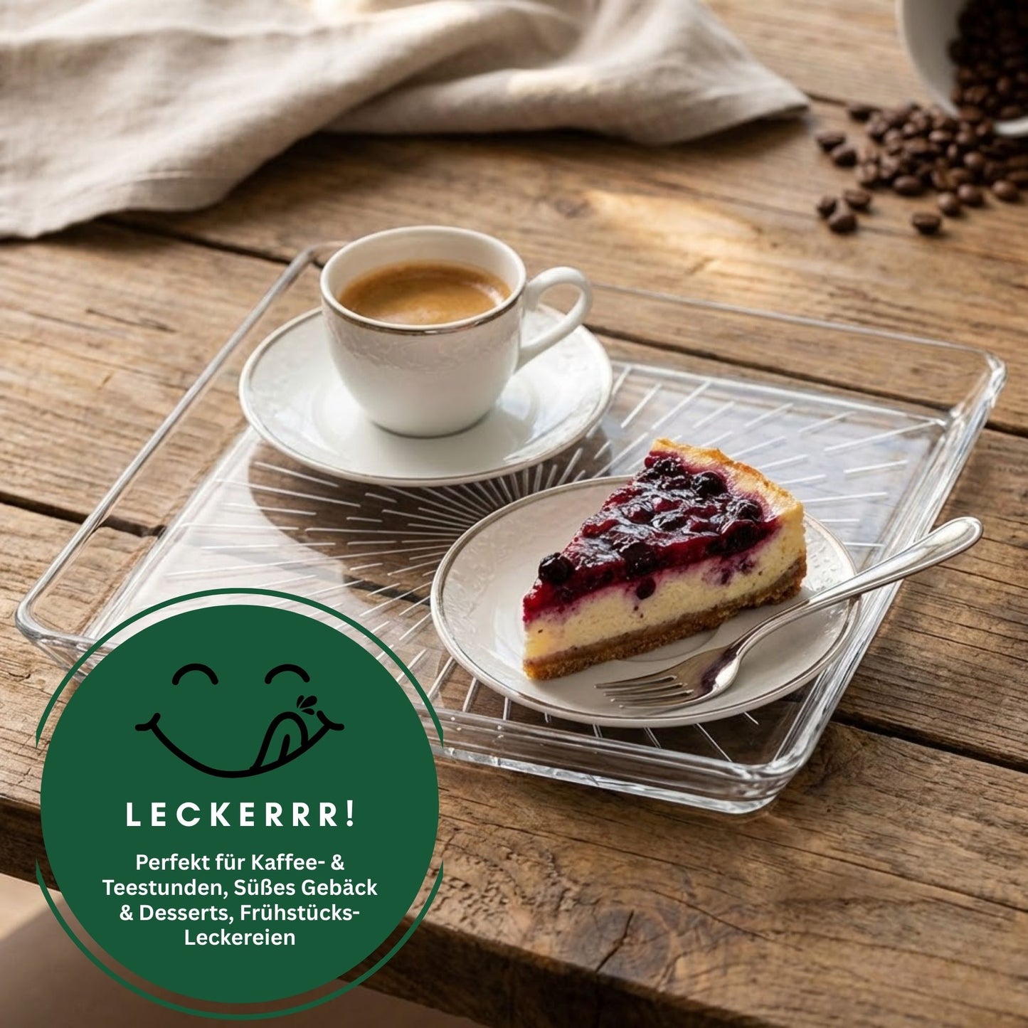 Madlen Glas Servierteller quadratisch 24x24cm aus Kristallglas –  Glasteller für Kuchen, Dessert, matcha