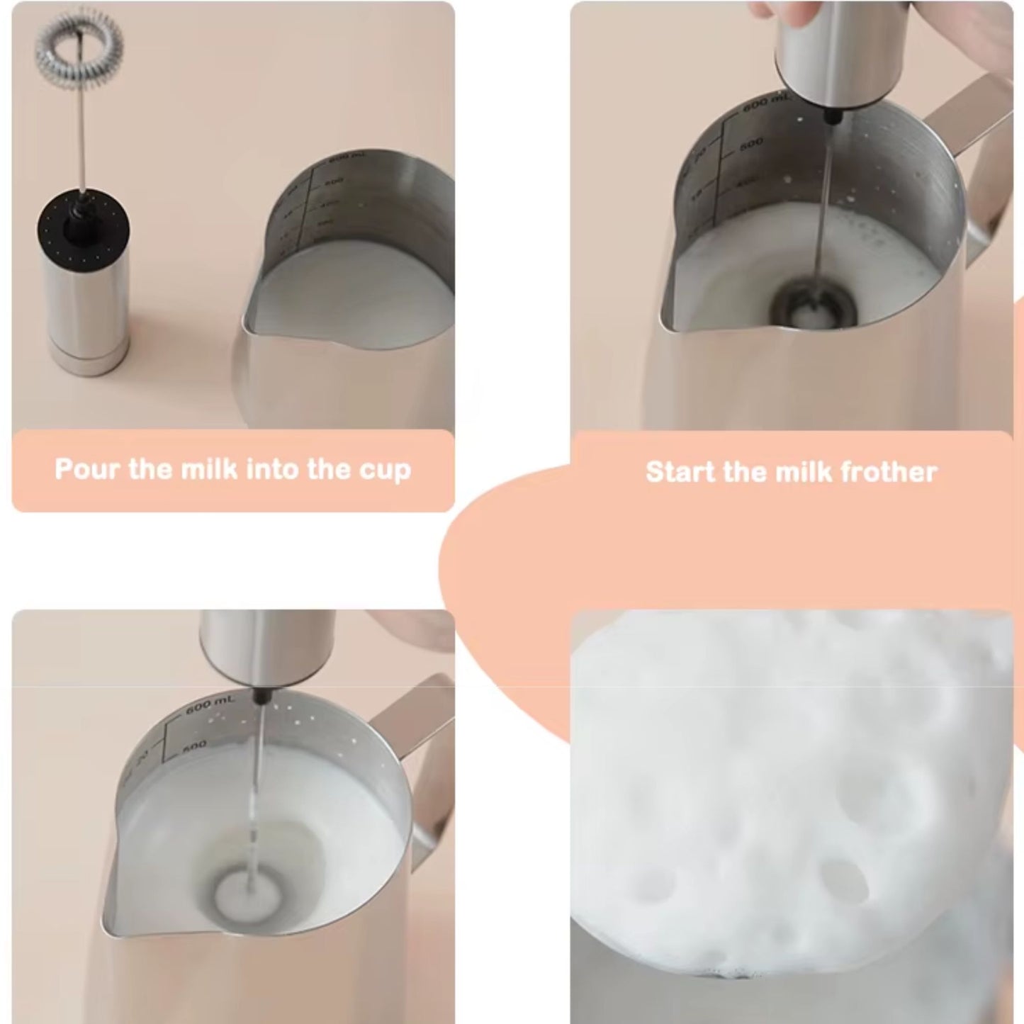 Elektrischer Milchaufschäumer aus Edelstahl, Batteriebetrieb