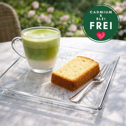 Madlen Glas Servierteller quadratisch 24x24cm aus Kristallglas –  Glasteller für Kuchen, Dessert, matcha