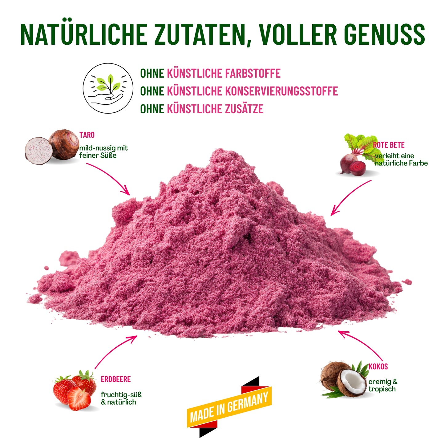 Pink Flamingo Latte Pulver, Erdbeere, Kokos & Taro Getränkepulver, 140g
