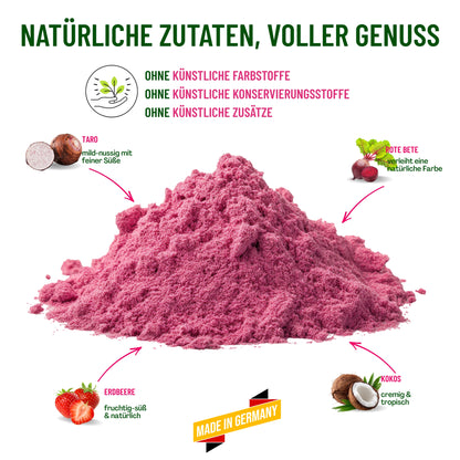 Pink Flamingo Latte Pulver, Erdbeere, Kokos & Taro Getränkepulver, 140g