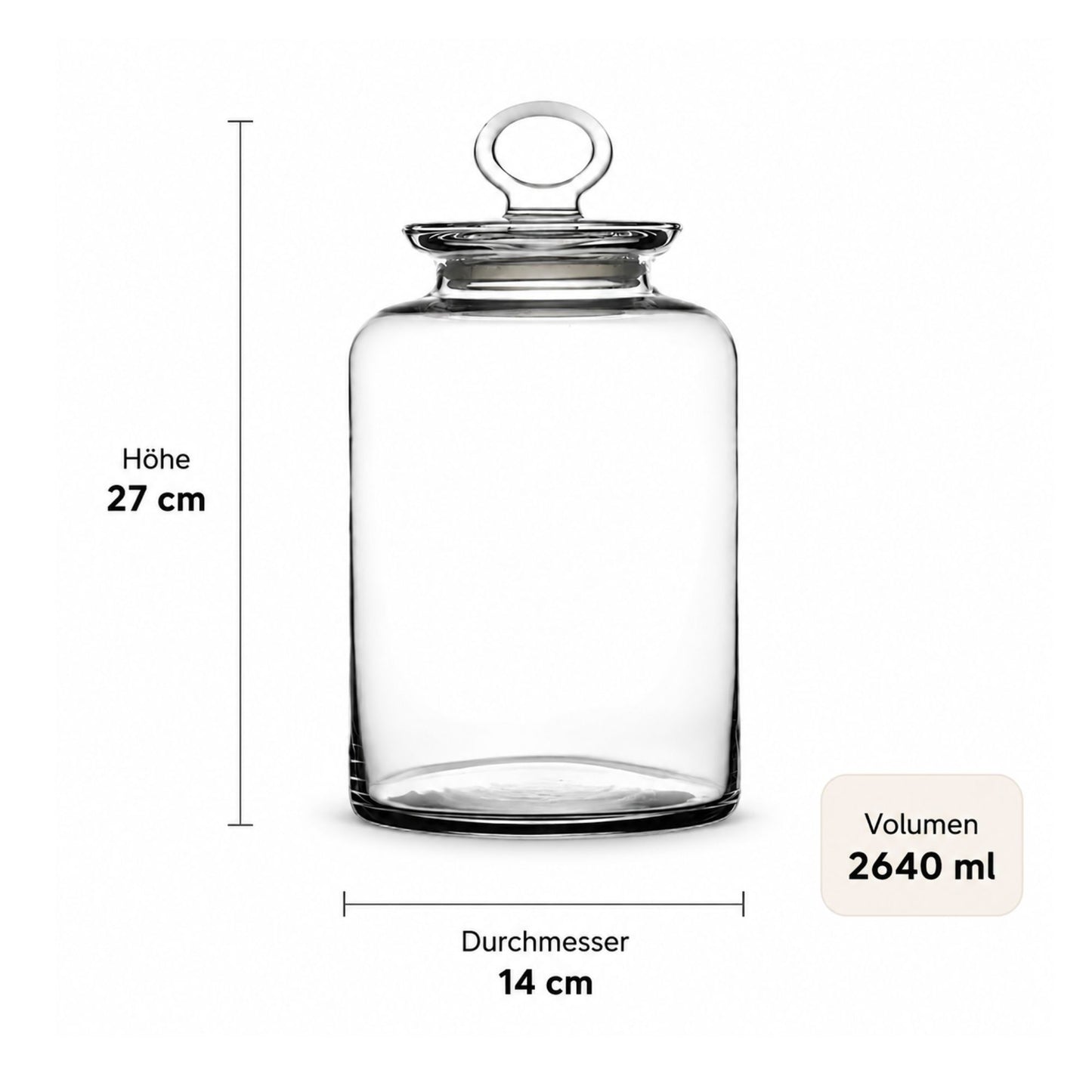 Vorratsglas mit Glasdeckel und Silikonring, 2,64 Liter, 27 cm, großes Aufbewahrungsglas für Pasta, Kaffee, Müsli und Lebensmittel