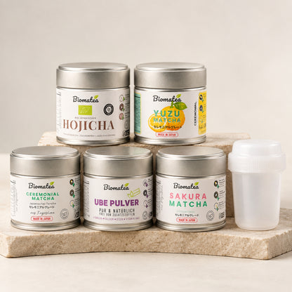 6tlg. Premium Geschenkset – 5 Sorten - Bio Hojicha, Ceremonial Sakura, Yuzu, Matcha, Ube , Ideal für Teeliebhaber