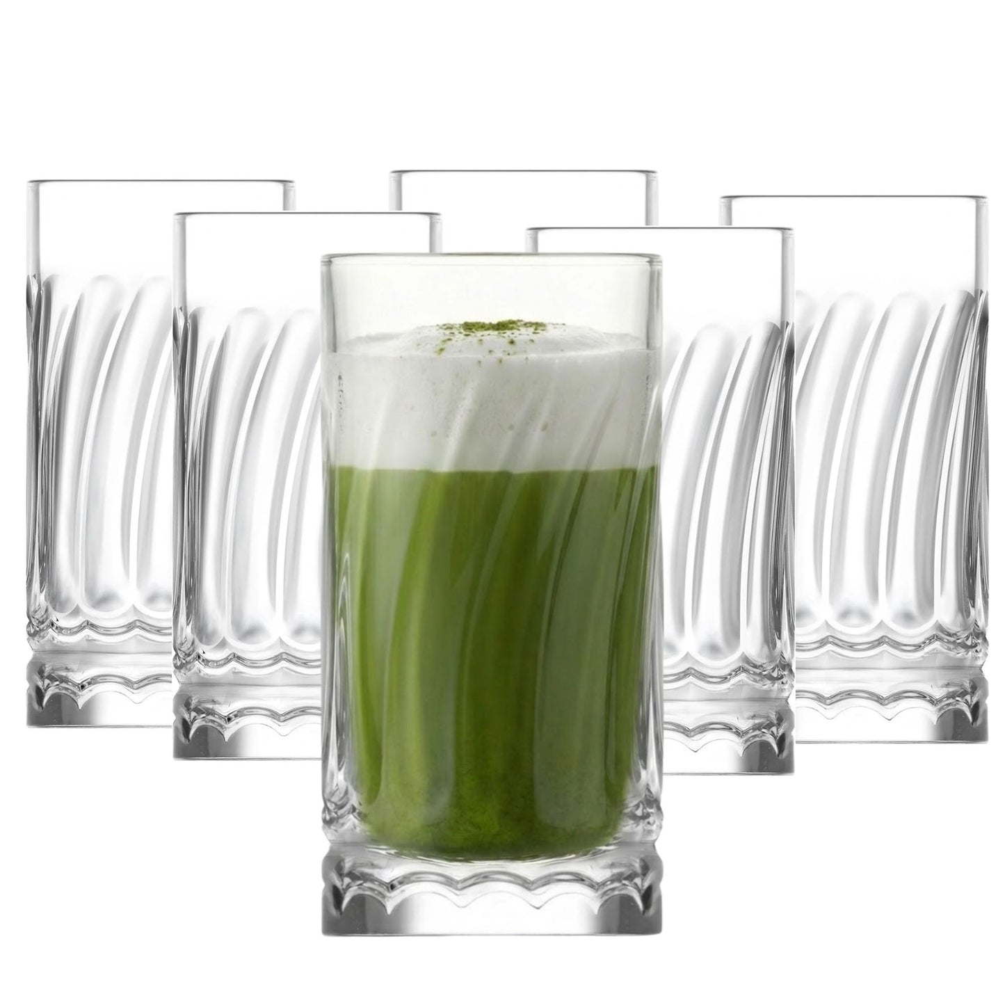 Wave 6 Stück Matcha Gläser 390ml Wellen-Design, extra schwer & massiv