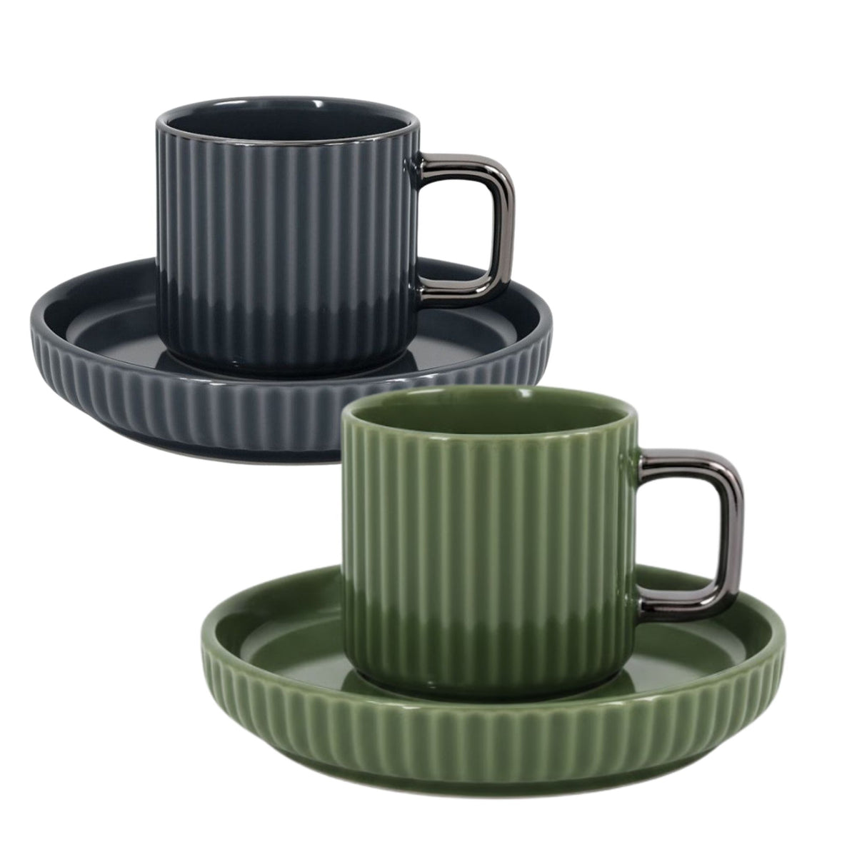 12tlg. Mokka Kaffee Tassen Set, aus Porzellan 100ml, Relief-Design – Vienberg GmbH