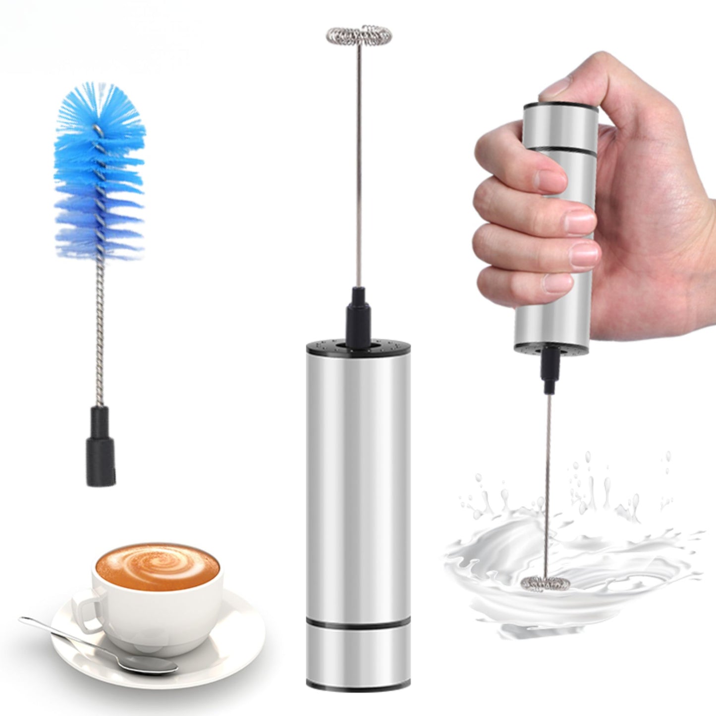 Elektrischer Milchaufschäumer aus Edelstahl, Batteriebetrieb