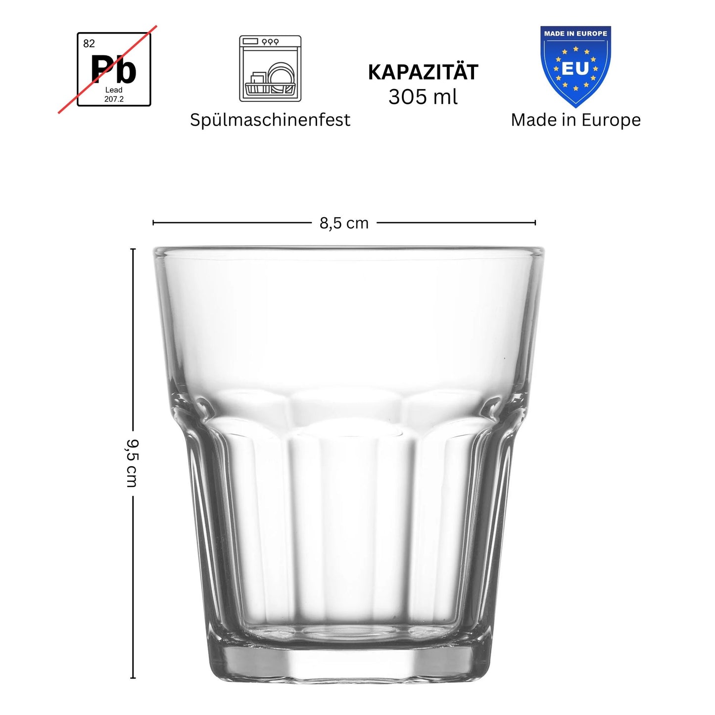 Aras 305 ml Gläser 6er Set, Trinkgläser, Whisky, Matcha, Kaffee, Saft, Stapelbar