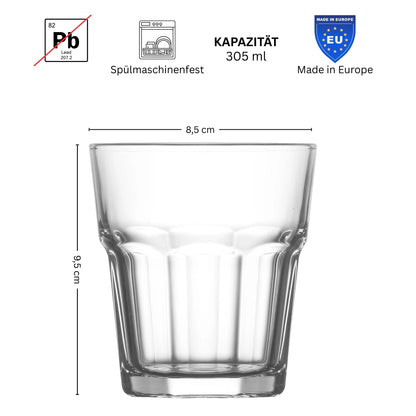 Aras 305 ml Gläser 6er Set, Trinkgläser, Whisky, Matcha, Kaffee, Saft, Stapelbar