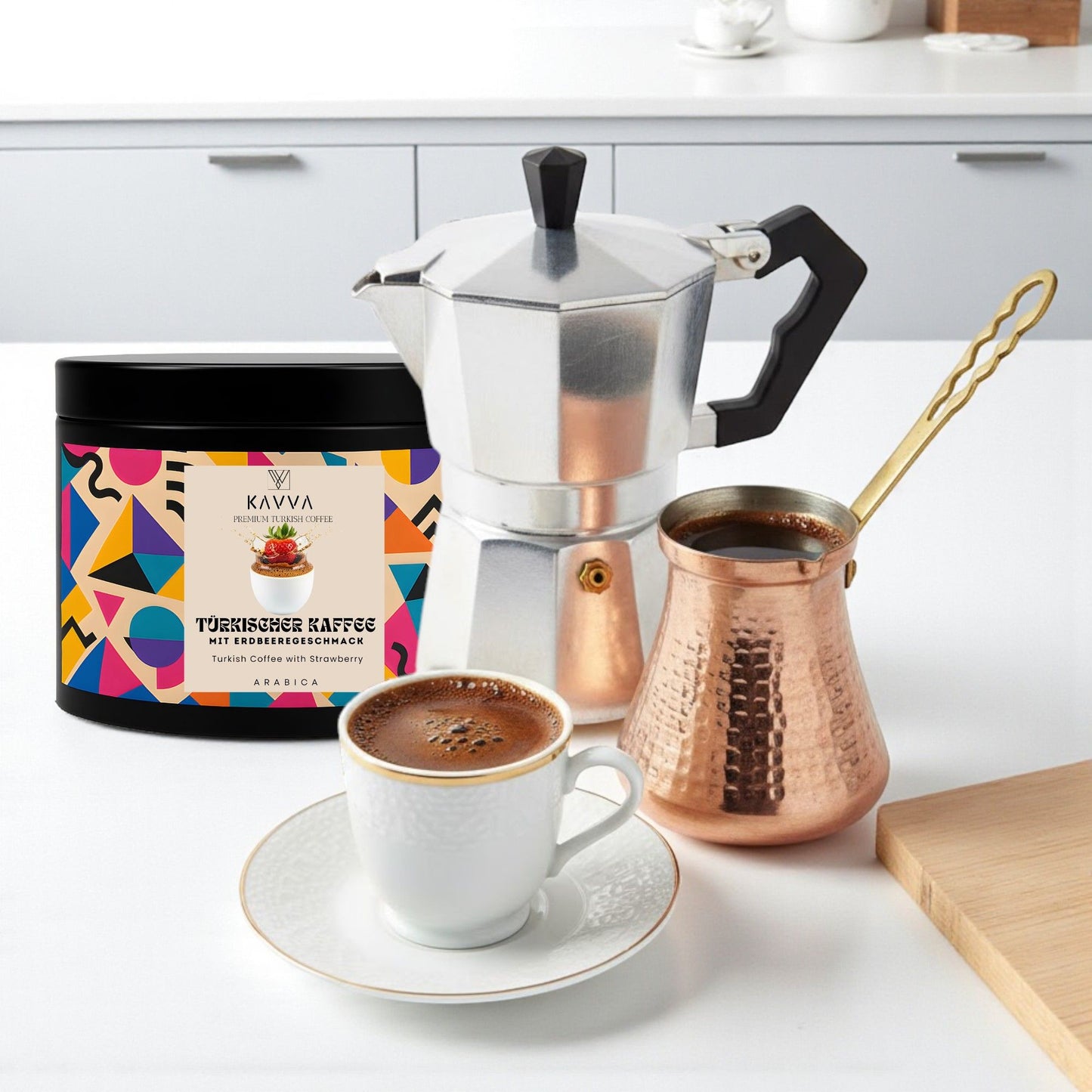 KAVVA Premium Erdbeer-Kaffee – Türkischer Kaffee mit Erdbeeraroma, ohne Zucker, 100 % Arabica, 100 g