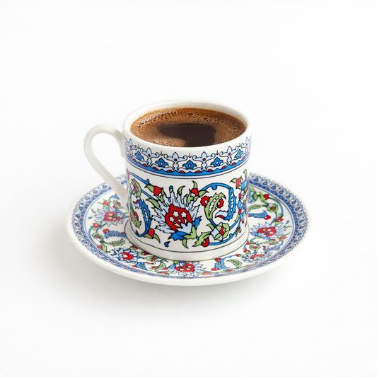 12-teilig für 6 Personen (80ml) - Espressotassen Set & Mokkatassen - Orient Iznik Design Floral - Porzellan Set für Türkischer Kaffee, Mokka & Espresso