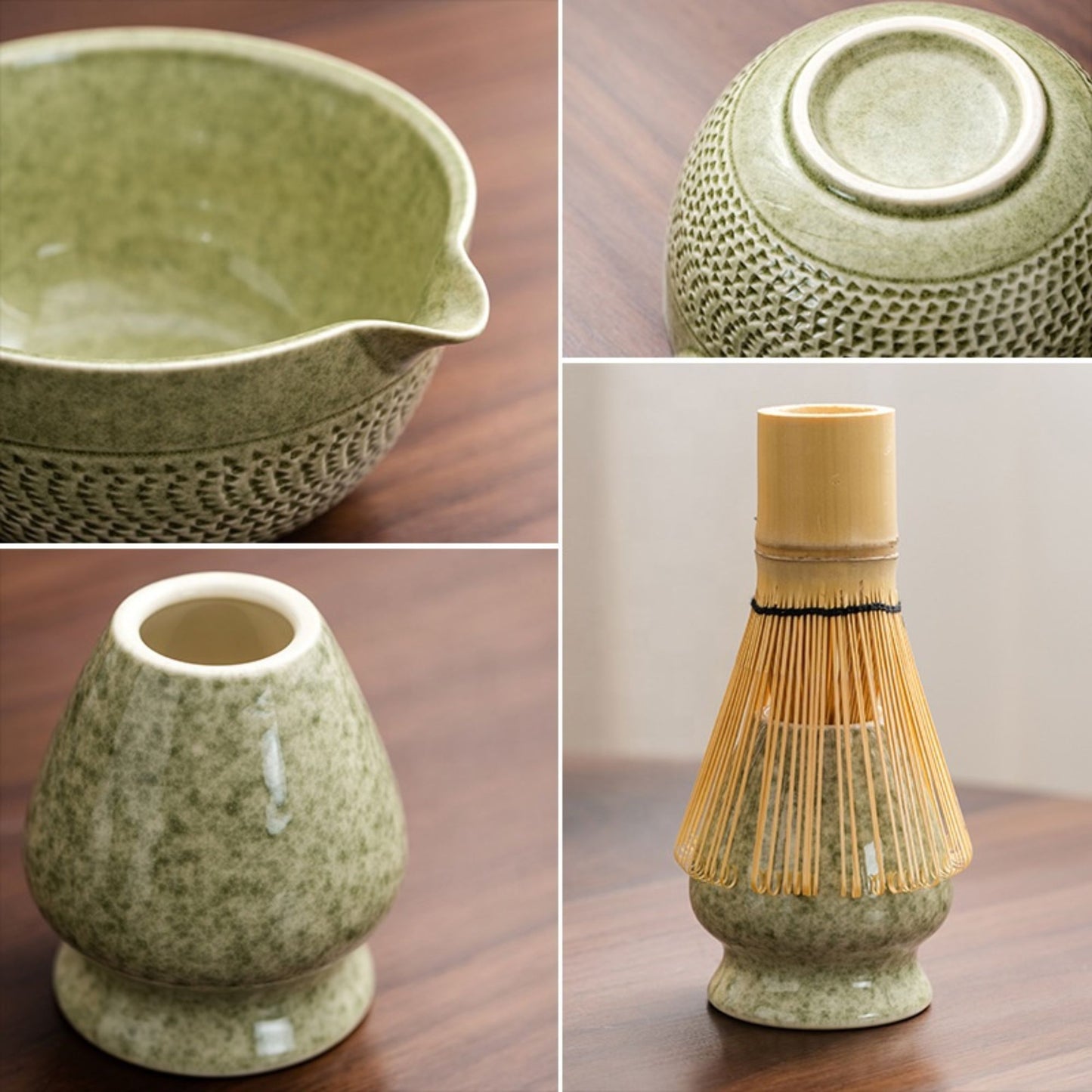 Japanisches Keramik Matcha-Set | 6-teiliges Matcha Starter Kit | Schale + Bambusbesen (Chasen) + Halter + Bambuslöffel (Chashaku) + Sieb