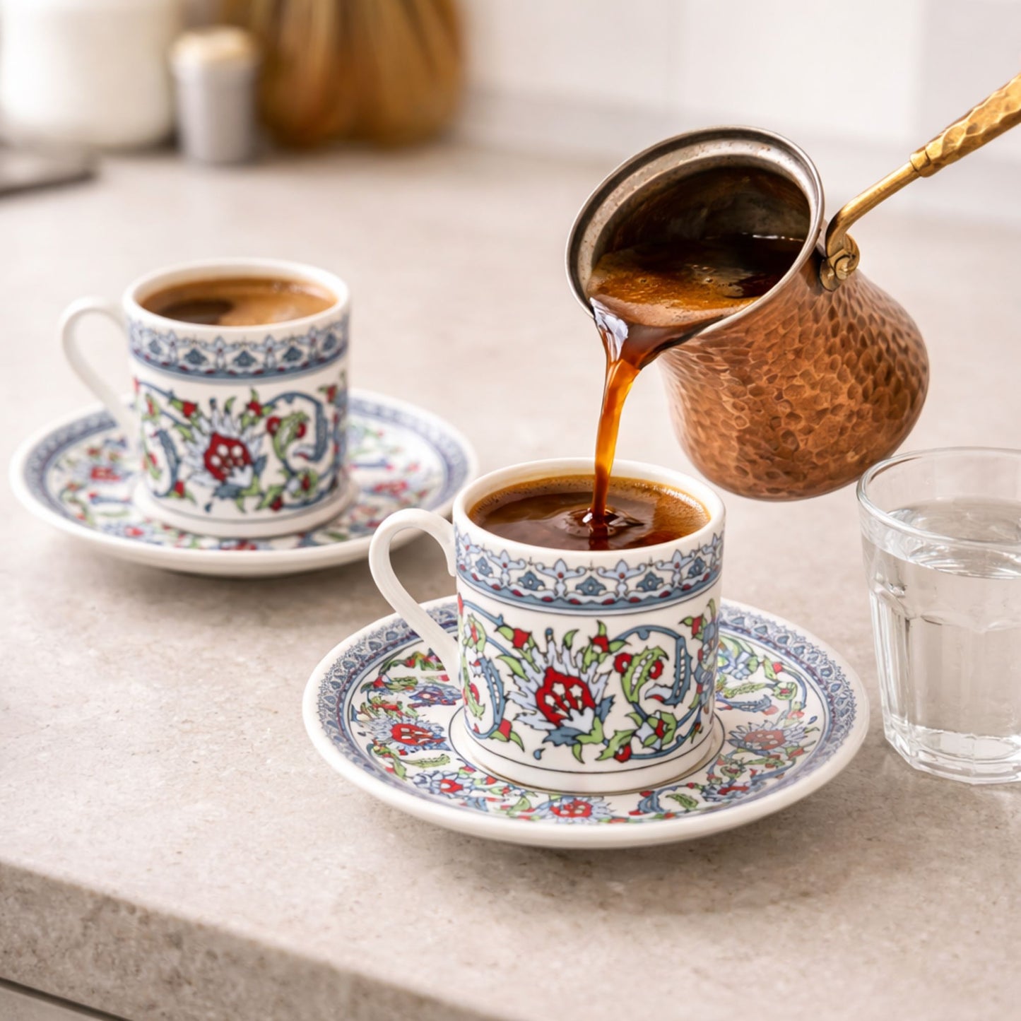 12-teilig für 6 Personen (80ml) - Espressotassen Set & Mokkatassen - Orient Iznik Design Floral - Porzellan Set für Türkischer Kaffee, Mokka & Espresso