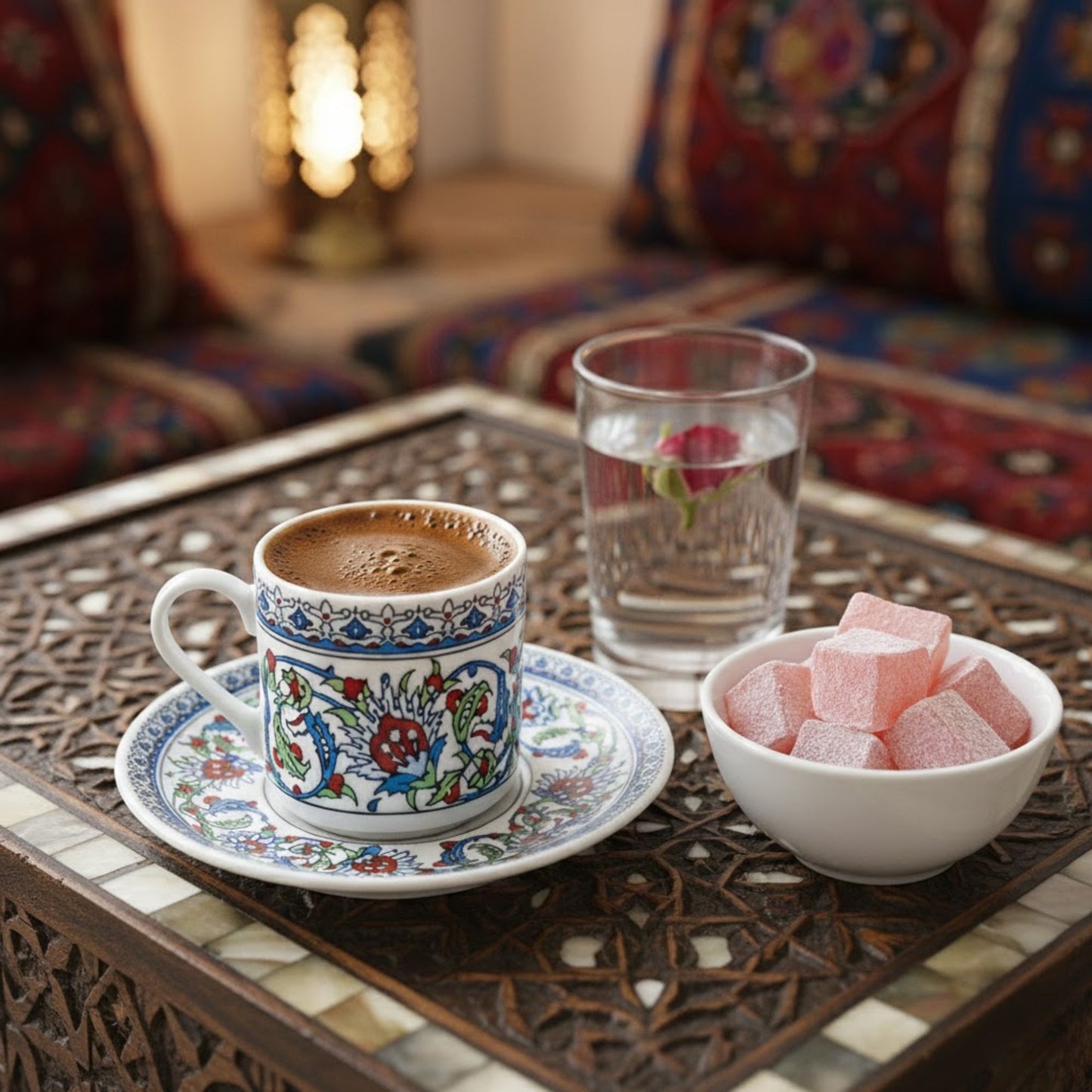 12-teilig für 6 Personen (80ml) - Espressotassen Set & Mokkatassen - Orient Iznik Design Floral - Porzellan Set für Türkischer Kaffee, Mokka & Espresso