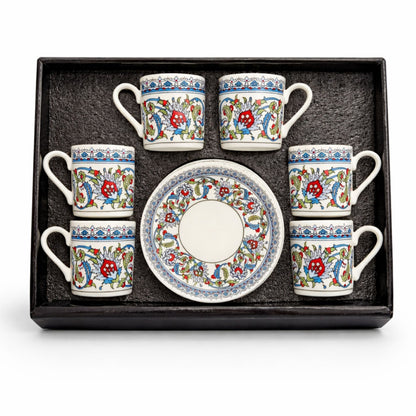 12-teilig für 6 Personen (80ml) - Espressotassen Set & Mokkatassen - Orient Iznik Design Floral - Porzellan Set für Türkischer Kaffee, Mokka & Espresso