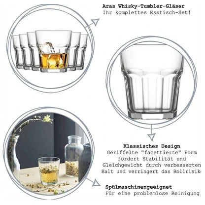 Aras 305 ml Gläser 6er Set, Trinkgläser, Whisky, Matcha, Kaffee, Saft, Stapelbar