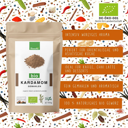 Bio Schwarzer Kardamom Pulver 100 g – fein gemahlen