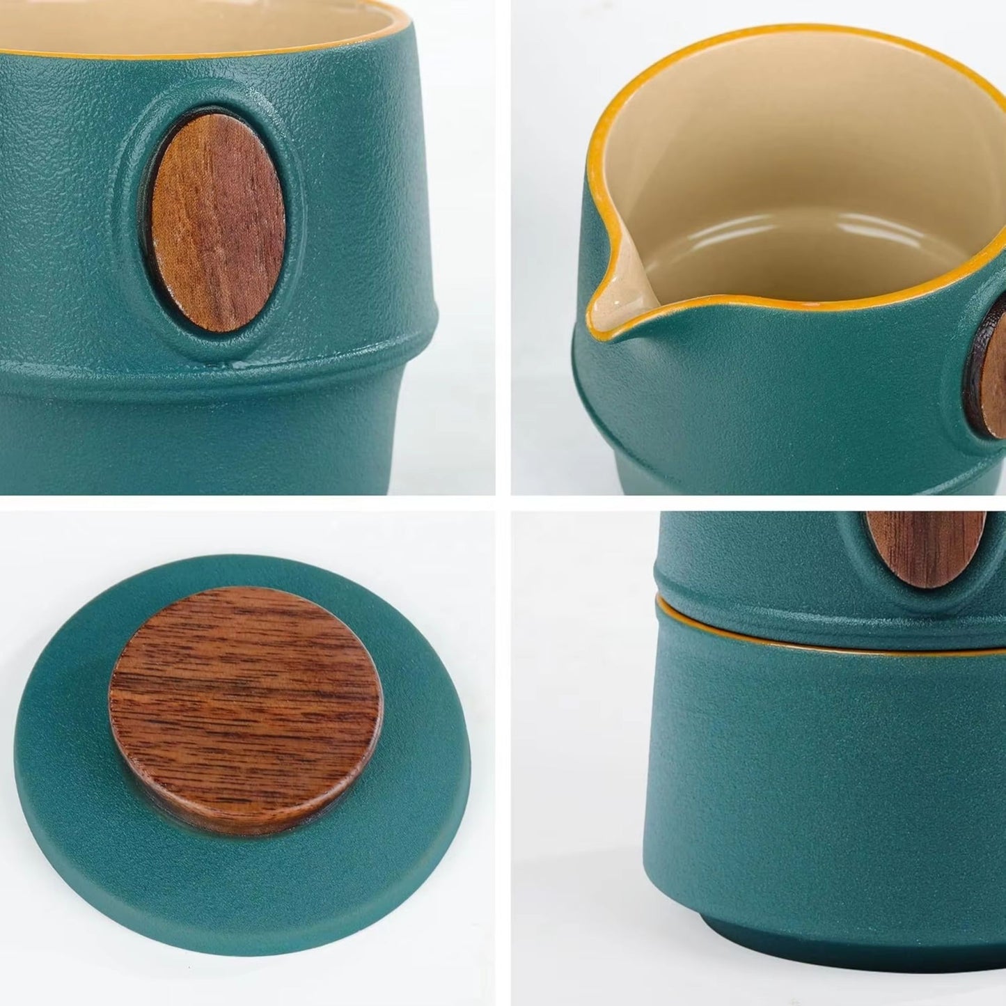 Chinesisches Kung Fu Tee-Set – Stapelbares Reise-Teeset aus Porzellan mit 2 Tassen, Kanne, Filter & Tasche