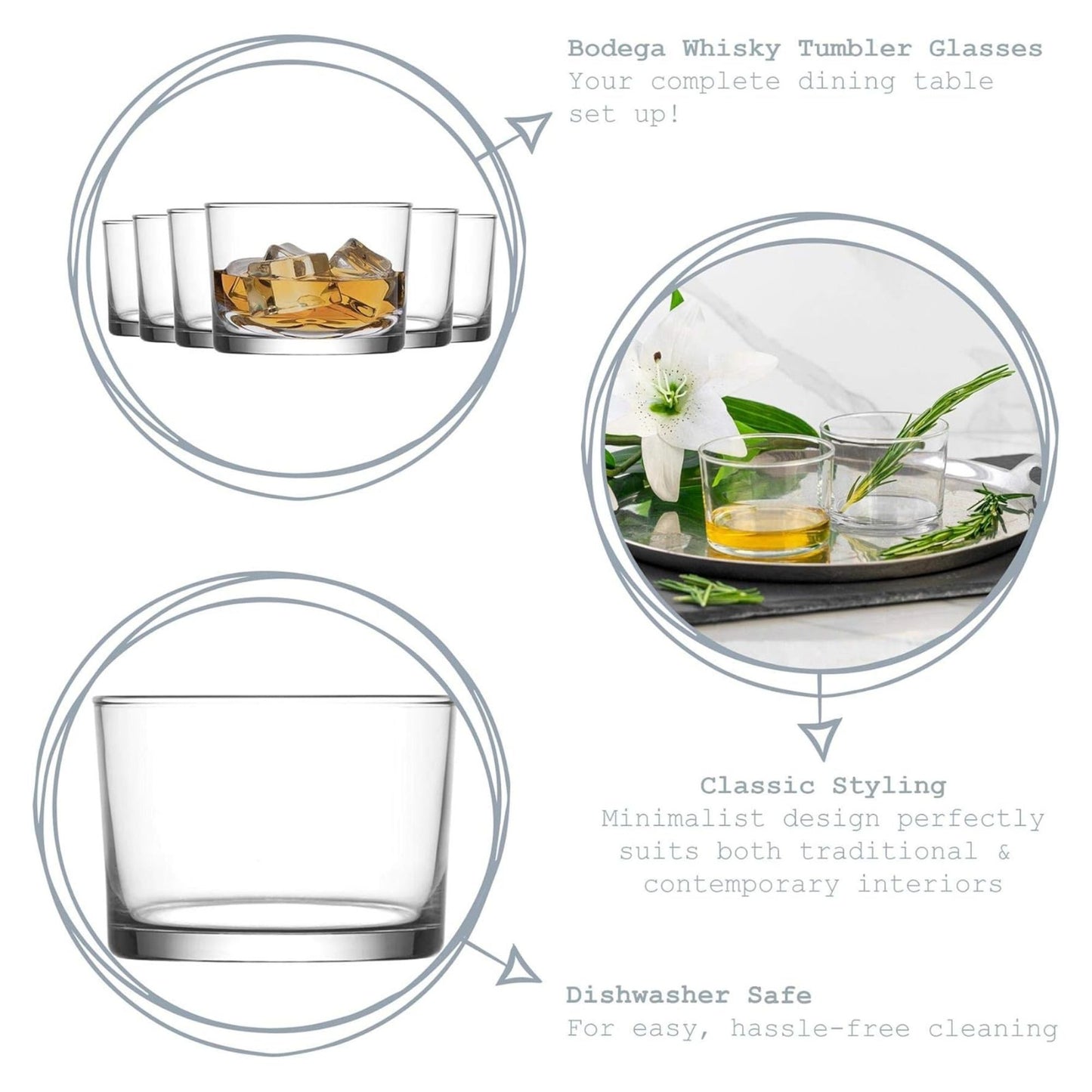 Bodega 240 ml Glas Set 6 Stück Vielseitige Trinkgläser & Dessertschalen, Glasschalen