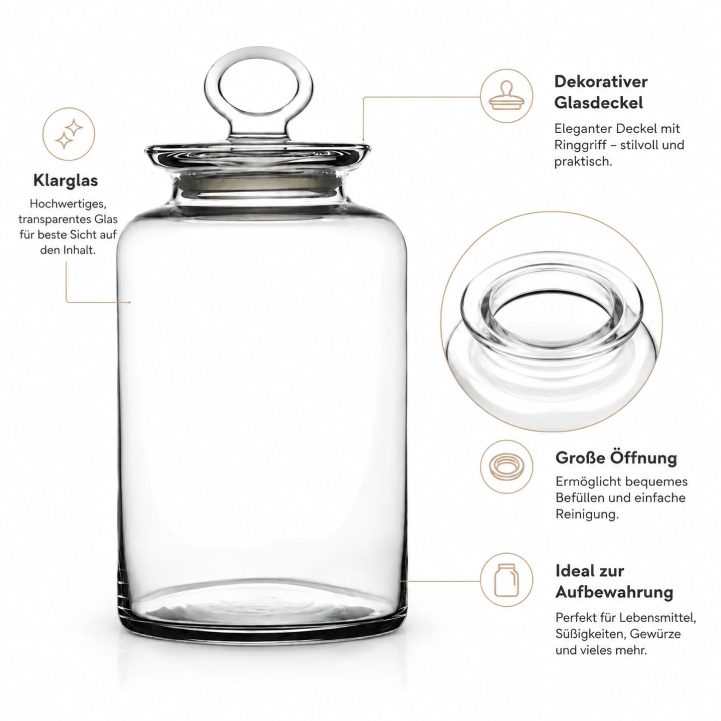 Vorratsglas mit Glasdeckel und Silikonring, 2,64 Liter, 27 cm, großes Aufbewahrungsglas für Pasta, Kaffee, Müsli und Lebensmittel