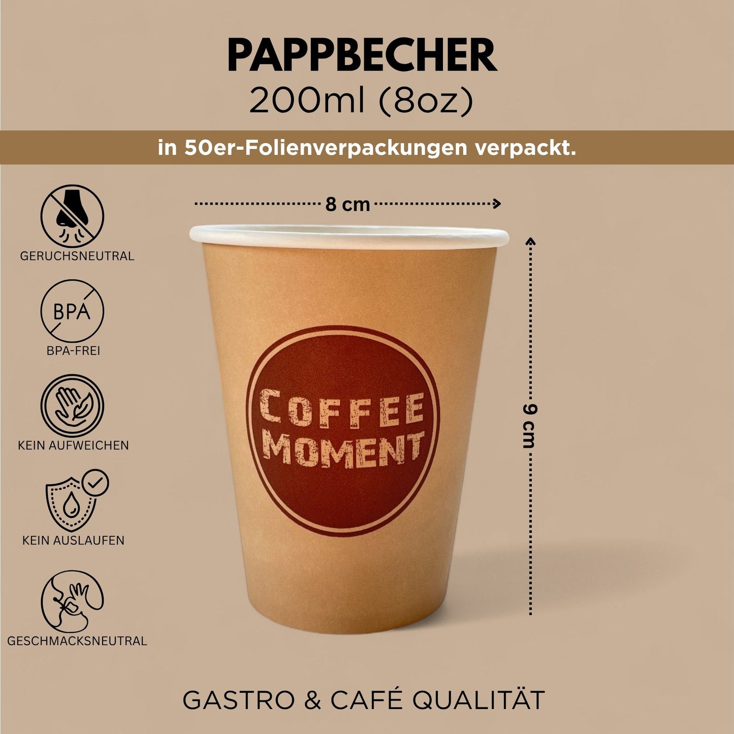 Coffee Moment Kaffeebecher, Kaffee to go Pappbecher – 4 Größen, für heiße & kalte Getränke