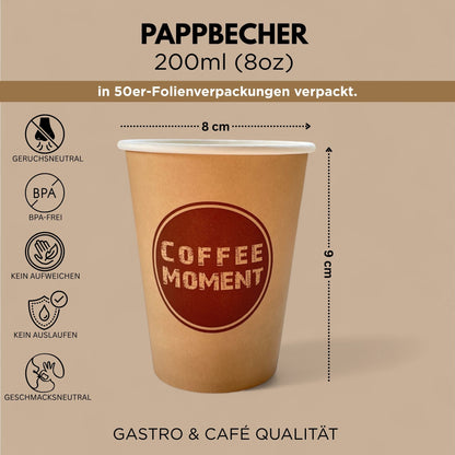 Coffee Moment Kaffeebecher, Kaffee to go Pappbecher – 4 Größen, für heiße & kalte Getränke