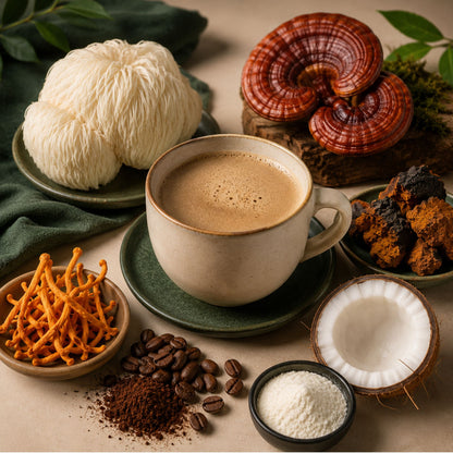 Biomatea Pilzkaffee Mushroom Coffee 150g | Löslicher Kaffee mit Kokosmilch & 4 Pilzextrakten