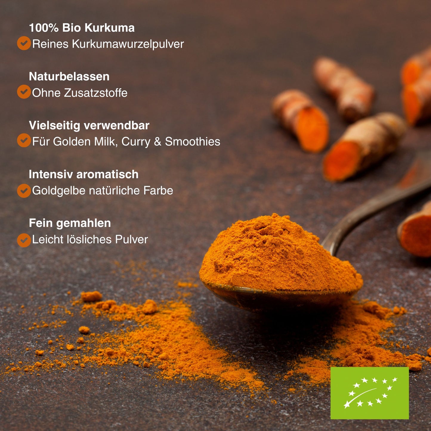Bio Kurkuma Pulver, Curcuma longa | Fein Gemahlen | Ideal für Golden Milk, Curry & Smoothies | Vegan