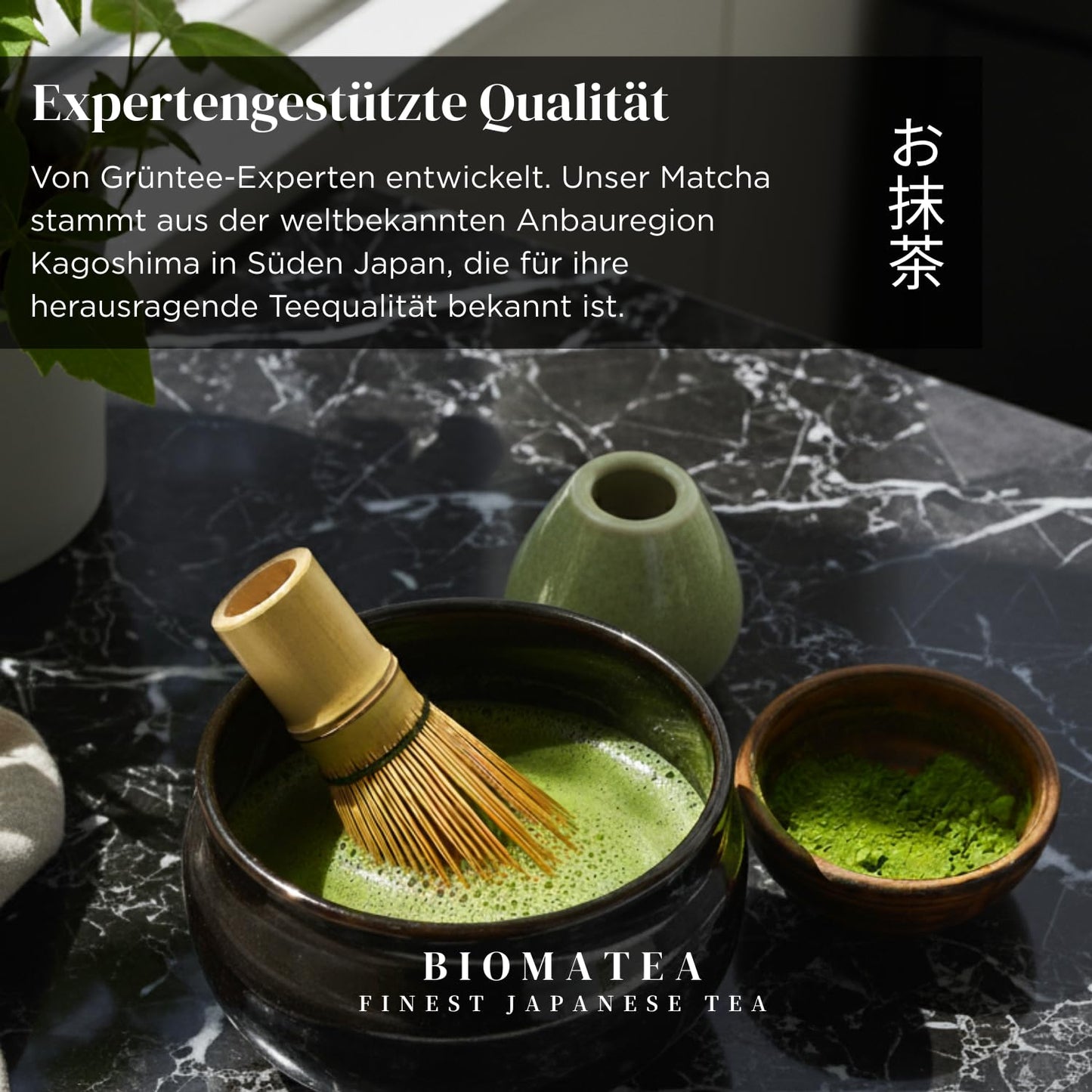 BIOMATEA Matcha Pulver – Premium Grüner Tee aus Japan (Kagoshima) | Vielseitig für Latte, Smoothies, Backen & Desserts | 100% natürlich & fein gemahlen (50g Beutel)