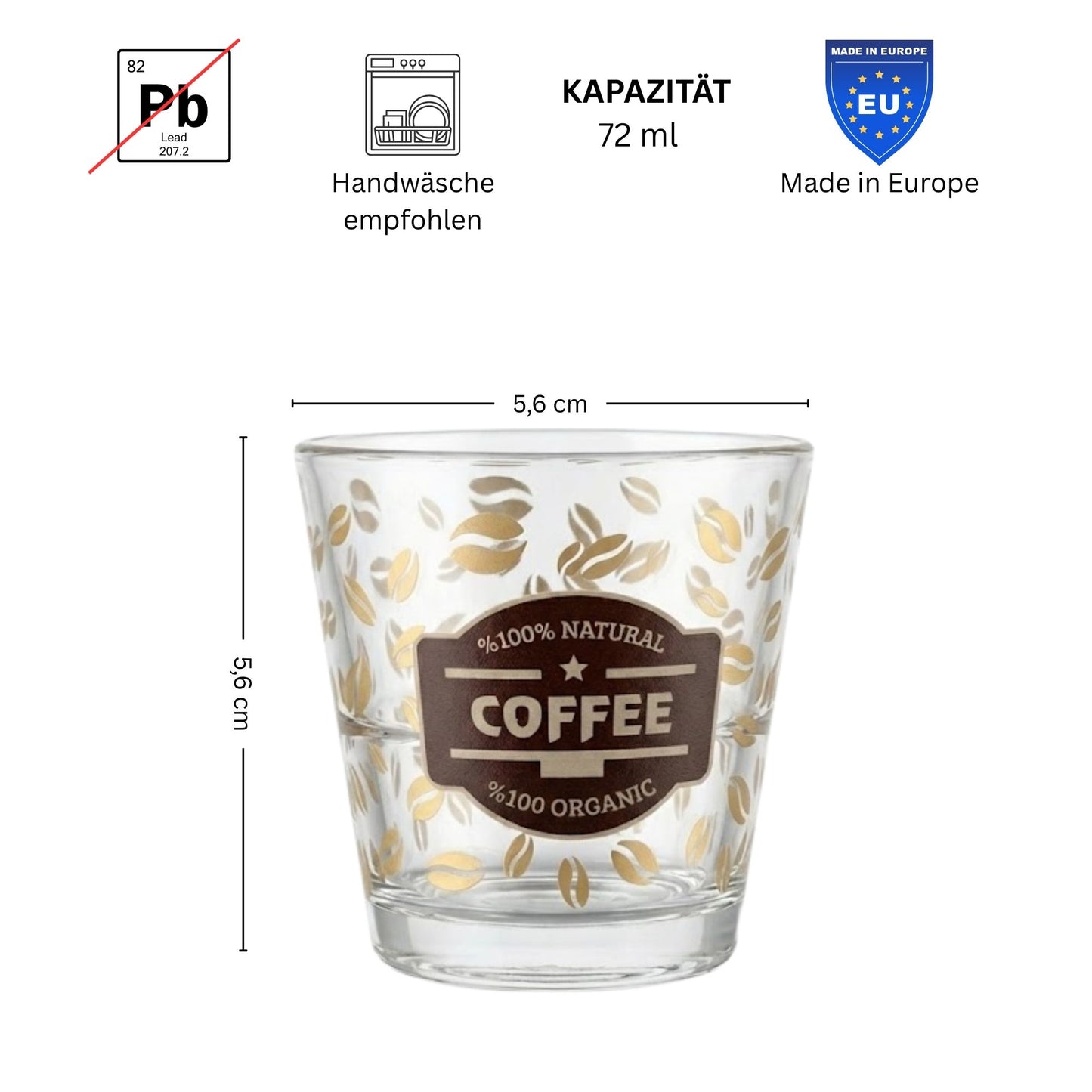 Sigma 6er Set Espresso und Mokka Gläser – 72 ml Glas mini Kaffeegläser