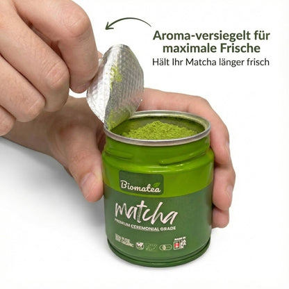 Bio Ceremonial grade Matcha Tee Pulver, 30g Dose mit Aromaschutzfolie für maximale Frische