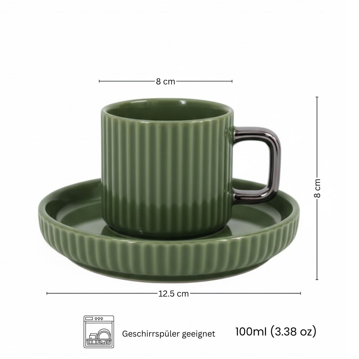 12tlg. Mokka Kaffee Tassen Set, aus Porzellan 100ml, Relief-Design